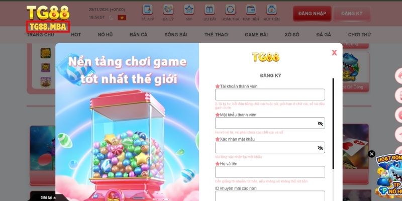 Biểu mẫu đăng ký TG88