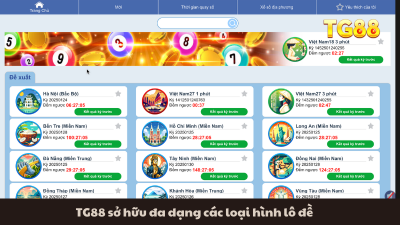TG88 sở hữu đa dạng các loại hình lô đề